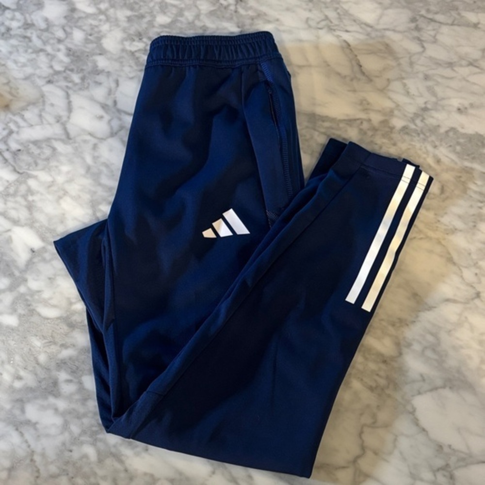 Adidas men’s Dark Blue tiro Joggers with White Stripes
